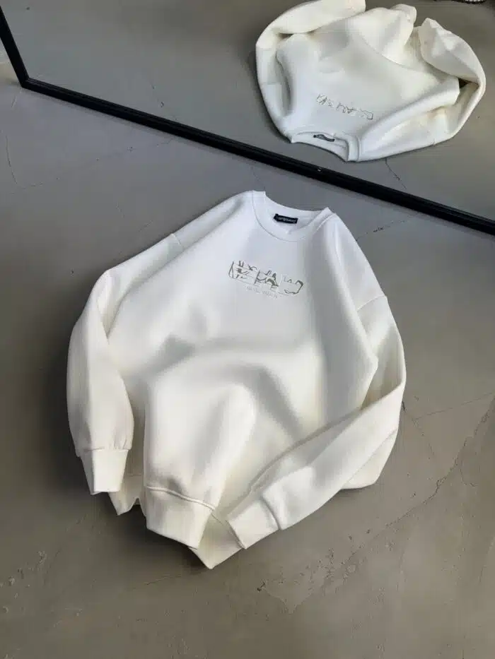 Ea7 Enjeksiyon Baskı Üç İplik Sweatshirt – Beyaz - Görsel 3