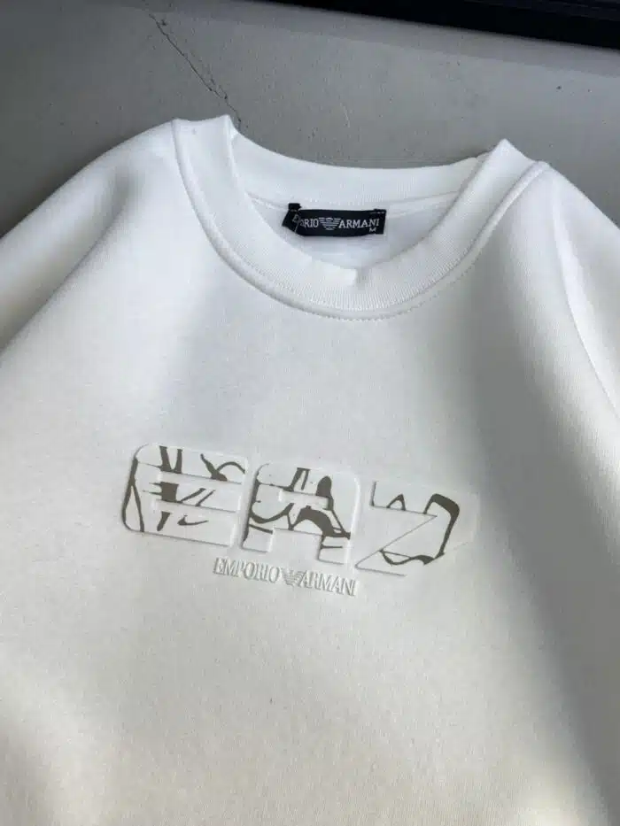 Ea7 Enjeksiyon Baskı Üç İplik Sweatshirt – Beyaz - Görsel 4