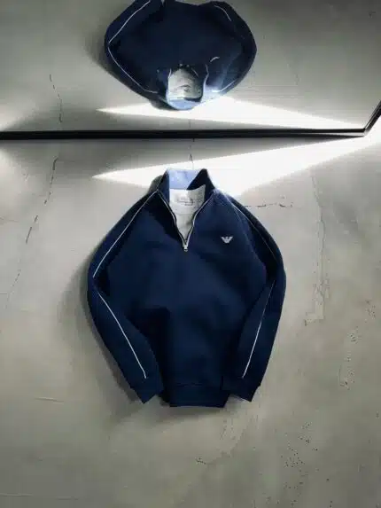 EA7 Nakışlı Üç İplik Yarım Fermuarlı Sweatshirt – Lacivert