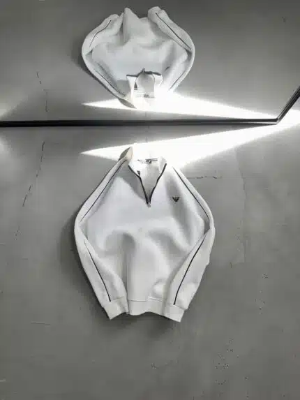 EA7 Nakışlı Üç İplik Yarım Fermuarlı Sweatshirt – Beyaz