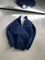 EA7 Nakışlı Üç İplik Yarım Fermuarlı Sweatshirt – Lacivert - Görsel 3