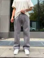 ‘NK’ Nakışlı Çizgili Lastikli Stoper Paça Baggy Eşofman – Füme - Görsel 3