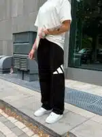 ‘AD’ Büyük Baskılı Lastikli Stoper Paça Baggy Eşofman – Siyah - Görsel 4