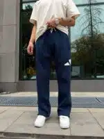 ‘AD’ Büyük Baskılı Lastikli Stoper Paça Baggy Eşofman – İndigo - Görsel 3