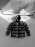 PRD Kapüşonlu Deri Şişme Mont - Siyah