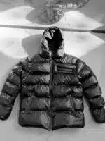 PRD Kapüşonlu Deri Şişme Mont - Siyah - Görsel 4