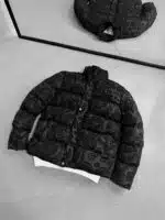 Flok Desenli Şişme Mont - Siyah - Görsel 5