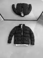 Flok Desenli Şişme Mont - Siyah