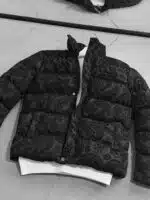 Flok Desenli Şişme Mont - Siyah - Görsel 6