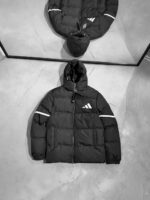 AD Beyaz Detaylı Kapüşonlu Şişme Mont - Siyah