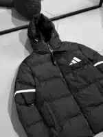 AD Beyaz Detaylı Kapüşonlu Şişme Mont - Siyah - Görsel 4