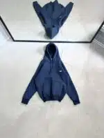 SW Kabartma Sırt Baskılı Kapşonlu Sweatshirt – Lacivert - Görsel 3