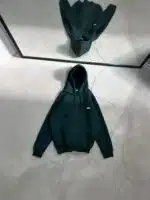 SW Kabartma Sırt Baskılı Kapşonlu Sweatshirt – Koyu Yeşil - Görsel 3