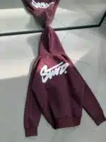 SW Kabartma Sırt Baskılı Kapşonlu Sweatshirt – Bordo - Görsel 4