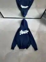 SW Kabartma Sırt Baskılı Kapşonlu Sweatshirt – Lacivert