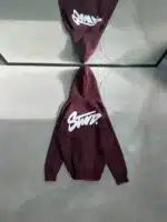 SW Kabartma Sırt Baskılı Kapşonlu Sweatshirt – Bordo
