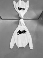 SW Kabartma Sırt Baskılı Kapşonlu Sweatshirt – Beyaz