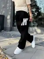 ‘M’ Büyük Baskılı Lastikli Stoper Paça Baggy Eşofman – Siyah - Görsel 3