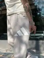 ‘AD’ Büyük Baskılı Lastikli Stoper Paça Baggy Eşofman – Krem - Görsel 5