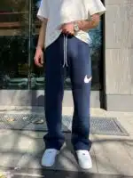 'NK 'Premium Süzene Nakış Lastikli Stoper Paça Eşofman - İndigo - Görsel 3