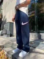 'NK 'Premium Süzene Nakış Lastikli Stoper Paça Eşofman - İndigo