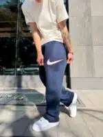 'NK 'Premium Süzene Nakış Lastikli Stoper Paça Eşofman - İndigo - Görsel 5