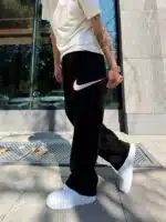 'NK 'Premium Süzene Nakış Lastikli Stoper Paça Eşofman - Siyah - Görsel 3