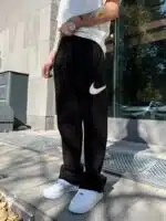 'NK 'Premium Süzene Nakış Lastikli Stoper Paça Eşofman - Siyah