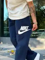 ‘NK’ Büyük Baskılı Lastikli Stoper Paça Baggy Eşofman – İndigo - Görsel 4