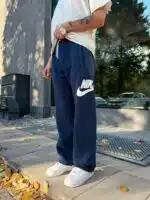 ‘NK’ Büyük Baskılı Lastikli Stoper Paça Baggy Eşofman – İndigo