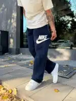 ‘NK’ Büyük Baskılı Lastikli Stoper Paça Baggy Eşofman – İndigo - Görsel 3