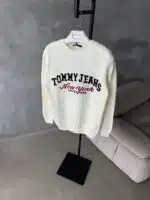 TH Nakış İşlemeli Premium Örgü Triko Kazak – Beyaz