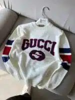 GC İşlemeli Premium Örgü Triko Kazak – Beyaz