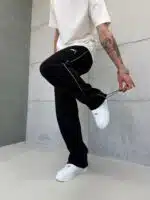 Premium İmzalı Seri Nakışlı Şeritli Stoper Paça Baggy Eşofman – Siyah - Görsel 4