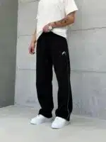 Premium İmzalı Seri Nakışlı Şeritli Stoper Paça Baggy Eşofman – Siyah - Görsel 8