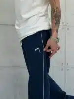 Premium İmzalı Seri Nakışlı Şeritli Stoper Paça Baggy Eşofman – İndigo - Görsel 3