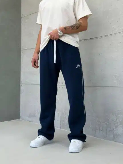 Premium İmzalı Seri Nakışlı Şeritli Stoper Paça Baggy Eşofman – İndigo