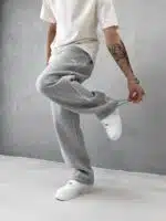 Premium İmzalı Seri Nakışlı Şeritli Stoper Paça Baggy Eşofman – Gri - Görsel 3