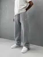 Premium İmzalı Seri Nakışlı Şeritli Stoper Paça Baggy Eşofman – Gri - Görsel 2