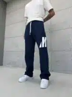 ‘M’ Büyük Baskılı Lastikli Stoper Paça Baggy Eşofman – İndigo