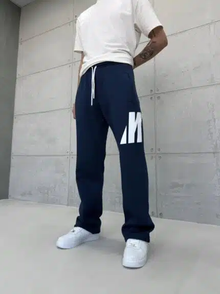 ‘M’ Büyük Baskılı Lastikli Stoper Paça Baggy Eşofman – İndigo
