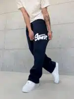 ‘SW’ Büyük Baskılı Lastikli Stoper Paça Baggy Eşofman – İndigo - Görsel 2