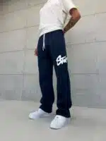 ‘SW’ Büyük Baskılı Lastikli Stoper Paça Baggy Eşofman – İndigo - Görsel 4