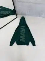 M Büyük Kabartma Sırt Baskılı Kapşonlu Üç İplik  Sweatshirt – Yeşil