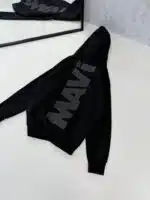 M Büyük Kabartma Sırt Baskılı Kapşonlu Üç İplik  Sweatshirt – Siyah - Görsel 5