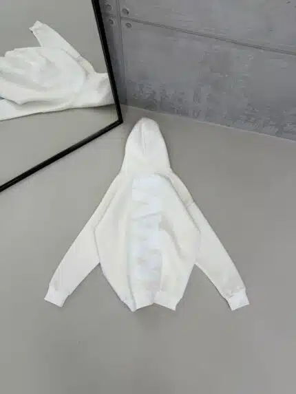 M Büyük Kabartma Sırt Baskılı Kapşonlu Üç İplik  Sweatshirt – Beyaz