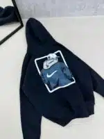 NK Büyük Kabartma Sırt Baskılı Kapşonlu Üç İplik  Sweatshirt – Lacivert - Görsel 4