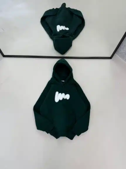 M Premium İmza Kabartma Baskılı Kapşonlu Sweatshirt – Koyu Yeşil