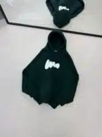 M Premium İmza Kabartma Baskılı Kapşonlu Sweatshirt – Koyu Yeşil - Görsel 3