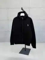 RL Nakışlı 3 İplik Kapşonlu Hoodie - Siyah - Görsel 5